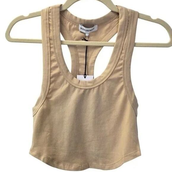NWT WeWoreWhat Sleeveless Cropped Scoop Tank Top Cotton Racerback XXS Beige - Picture 2 of 15